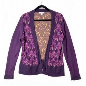 Coldwater Creek Silk Blend Cardigan Sweater Women’s M 10-12 Purple Gold Damask